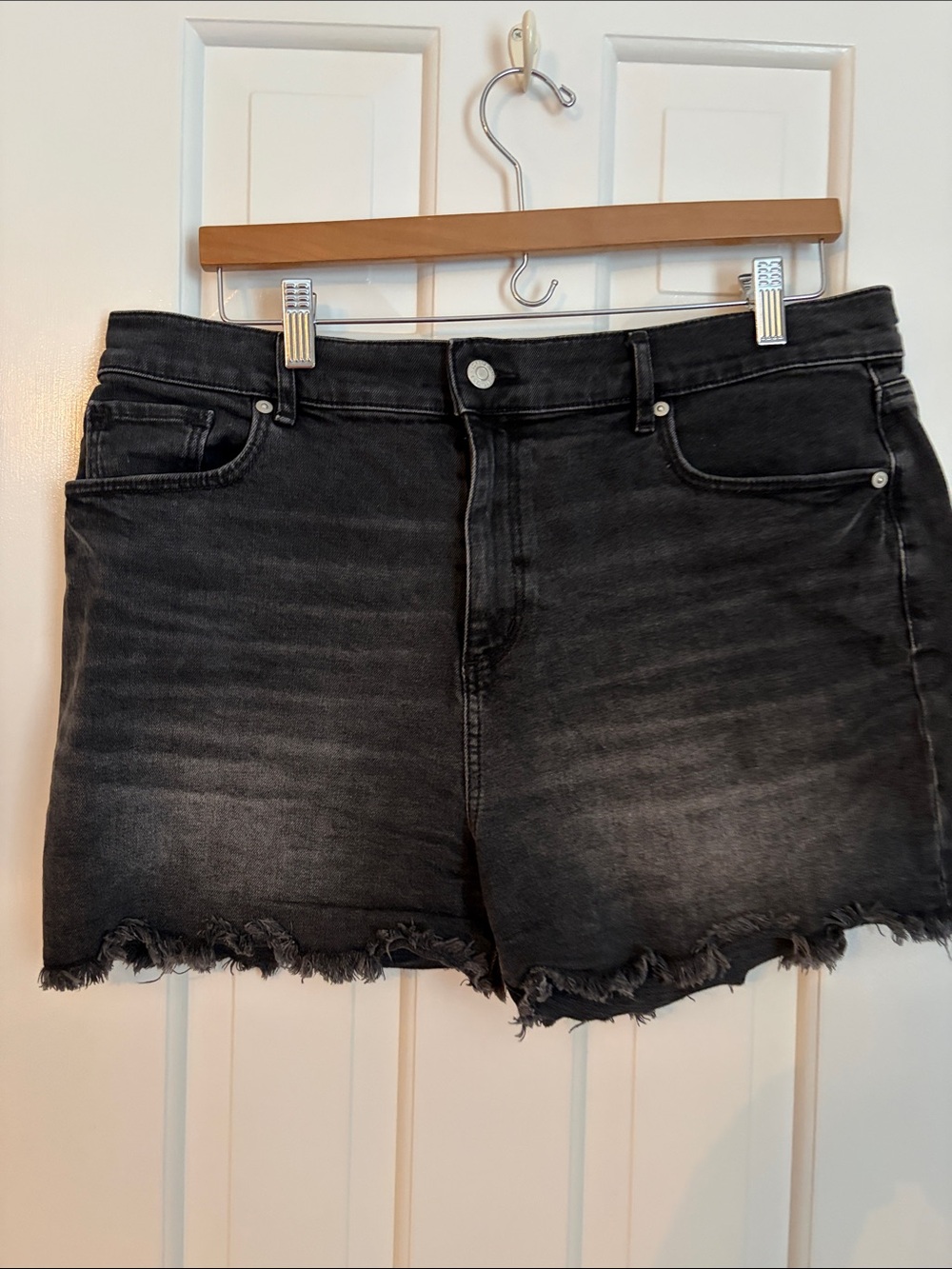 LOFT Black Frayed Hem Denim Shorts